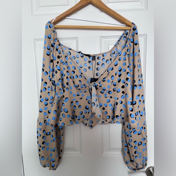 4/$20 Vero Moda polka dot ruffle blue balloon sleeve tie knot blouse- size XL - Picture 3 of 11